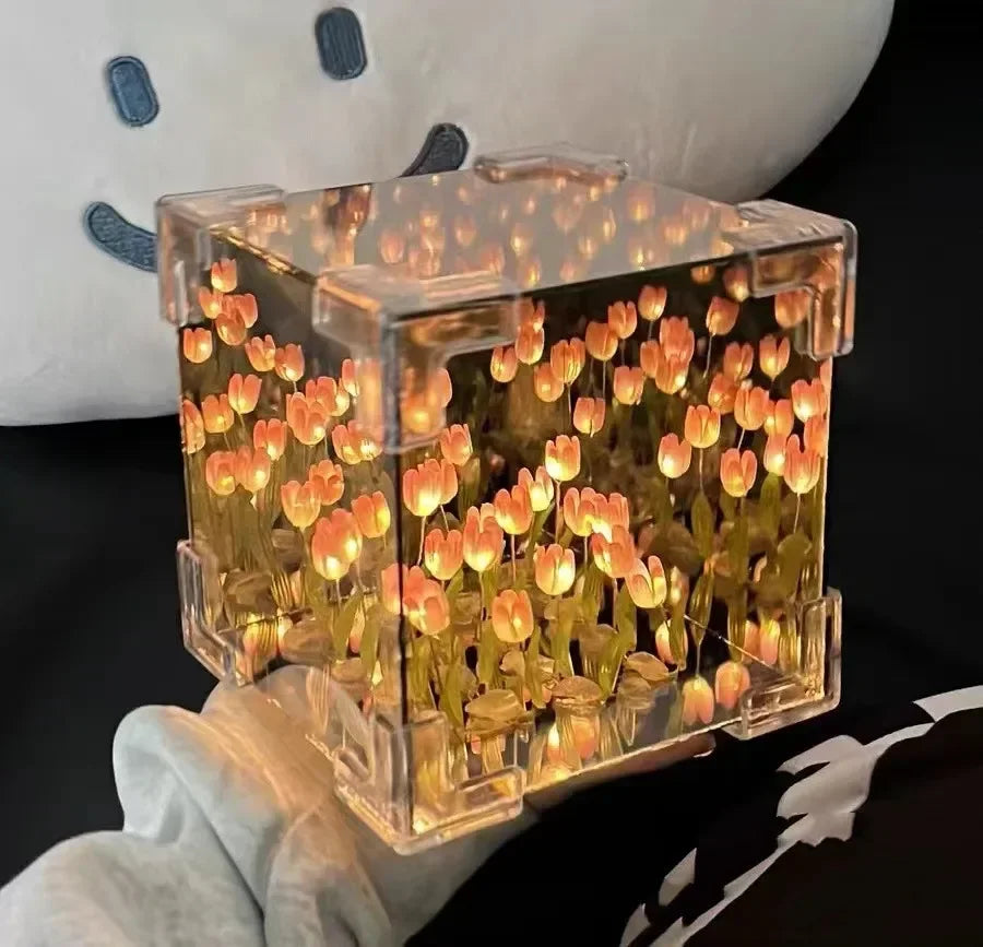 Kit DIY Lámpara Nocturna Tulipanes 3D en Cubo - Regalo Romántico Creativo