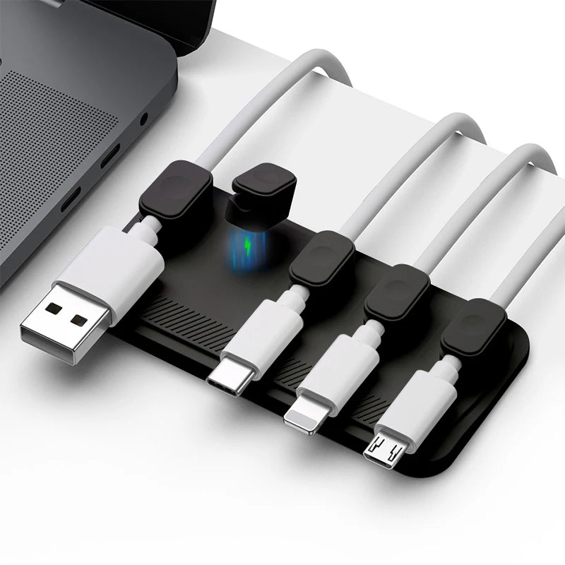 Organizador de Cables Magnético 6 en 1 - Soporte Adhesivo para Escritorio y Ratón - zyntrixe