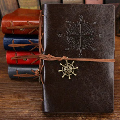Vintage Leather Travel Journal - Spiral Notebook with Pirate Anchor Design - zyntrixe
