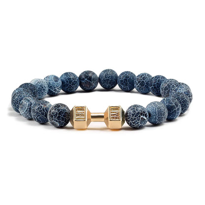Pulsera de Piedra Volcánica Natural - Diseño Fitness con Charm de Mancuerna