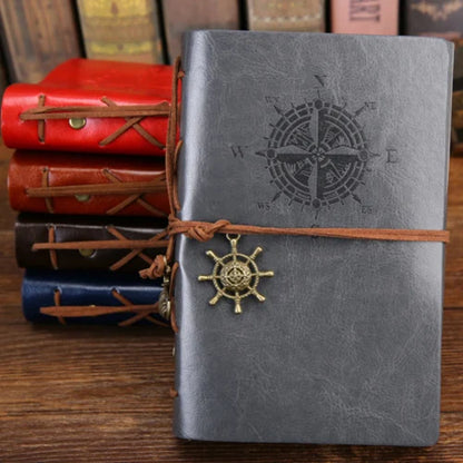 Vintage Leather Travel Journal - Spiral Notebook with Pirate Anchor Design - zyntrixe
