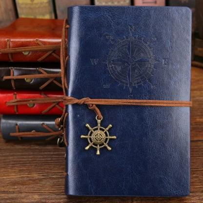 Vintage Leather Travel Journal - Spiral Notebook with Pirate Anchor Design - zyntrixe