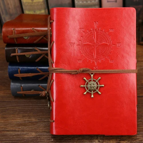 Vintage Leather Travel Journal - Spiral Notebook with Pirate Anchor Design - zyntrixe