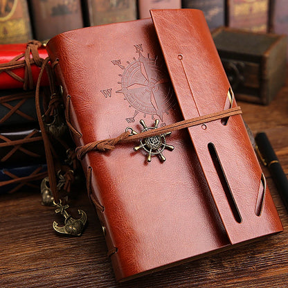 Vintage Leather Travel Journal - Spiral Notebook with Pirate Anchor Design - zyntrixe