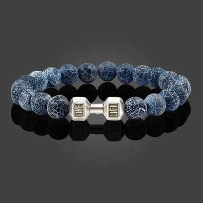 Pulsera de Piedra Volcánica Natural - Diseño Fitness con Charm de Mancuerna