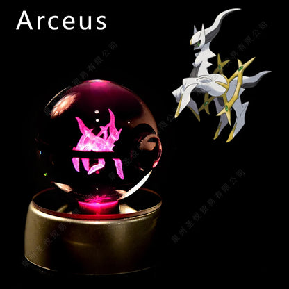 Pokemon 3D Crystal Ball Night Light - Pikachu Gengar Mewtwo LED Lamp with Rotating Base