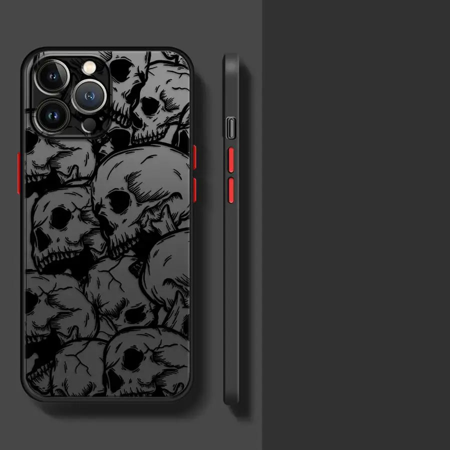 iPhone Case Skull Pattern - Matte Soft Silicone Cover for iPhone 16 15 14 13 12 11 Pro Max