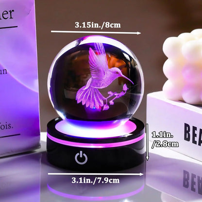 Bola Cristal 3D Colibrí LED Decorativa