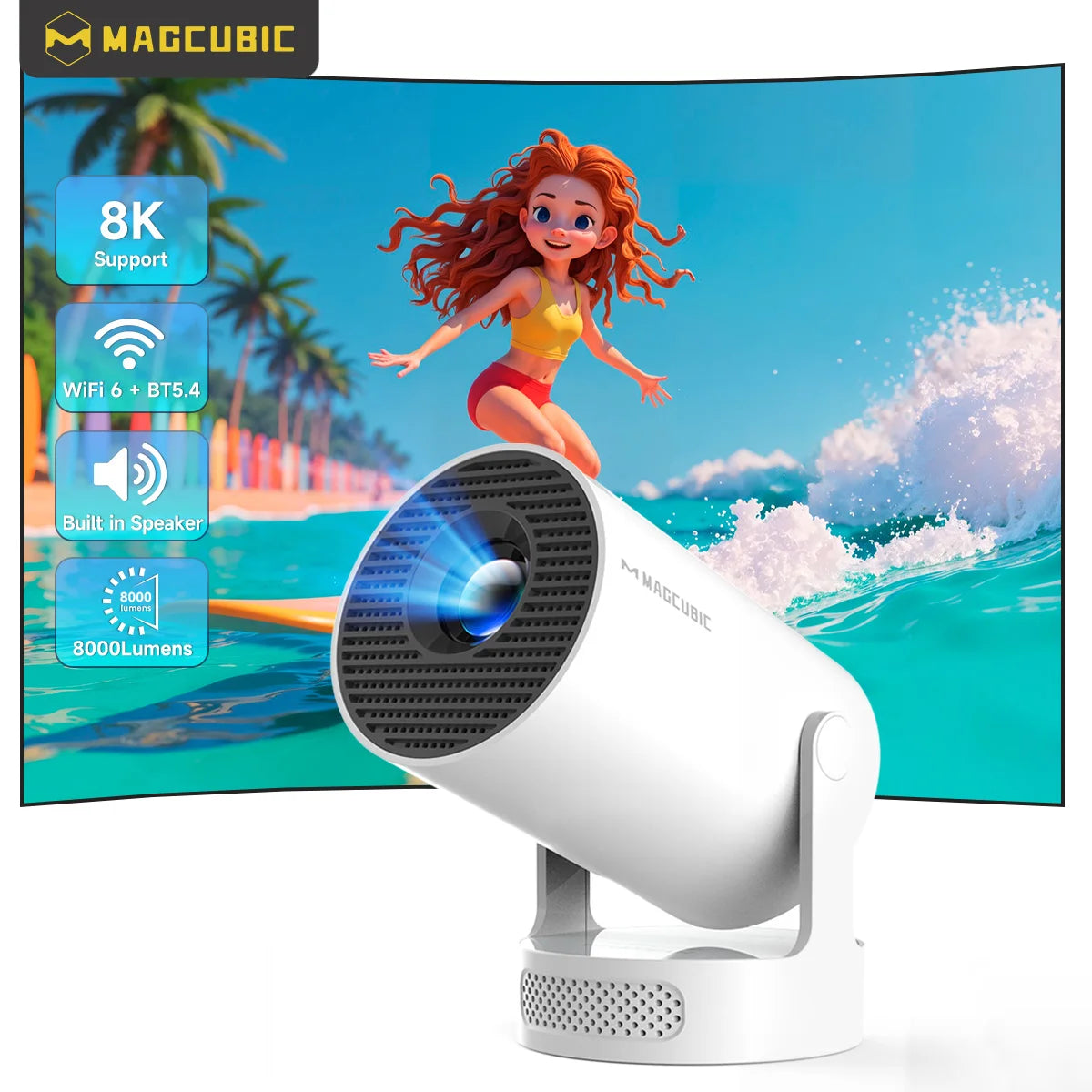 Magcubic HY300 Pro+ Android 14 Projector - 8000 Lumens 720P Portable Home Cinema