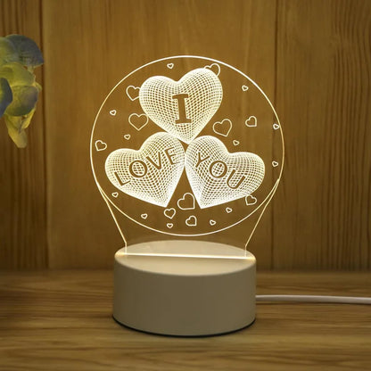 3D LED Acrylic Night Lamp - Romantic Love Design for Kids & Home Decor - zyntrixe