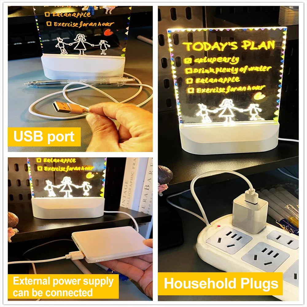 LED Acrylic Message Board - Erasable USB Drawing Board Night Light - zyntrixe