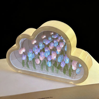 DIY Cloud Mirror Tulip Lamp - Glass Night Light with Photo Frame - zyntrixe