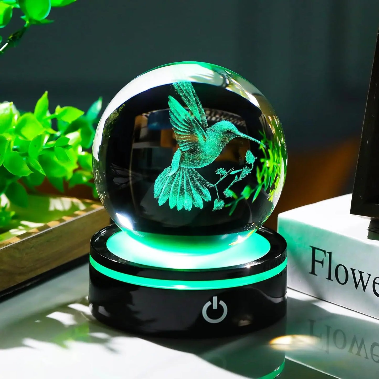 Bola Cristal 3D Colibrí LED Decorativa