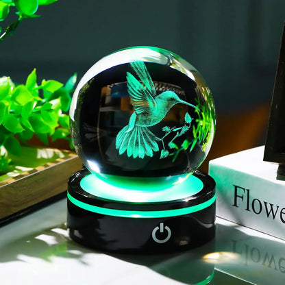 Bola Cristal 3D Colibrí LED Decorativa