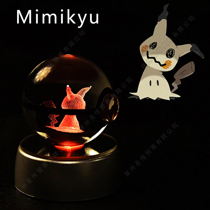 Pokemon 3D Crystal Ball Night Light - Pikachu Gengar Mewtwo LED Lamp with Rotating Base
