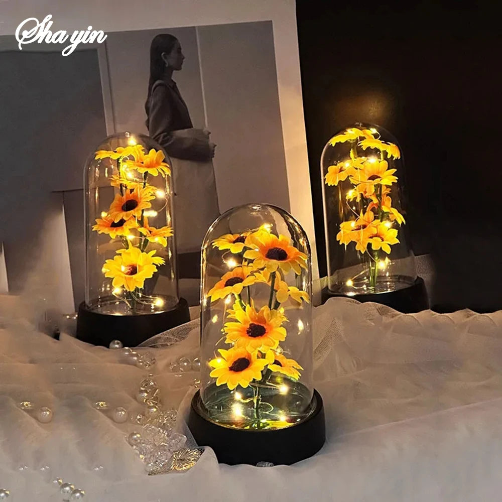 Eternal Sunflower Gift Set - Plastic Flower Bouquet for Graduation Mother's Day Valentine's Birthday