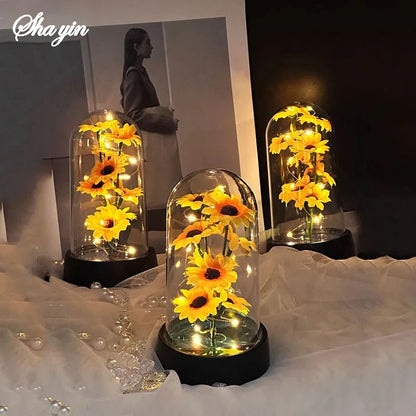Eternal Sunflower Gift Set - Plastic Flower Bouquet for Graduation Mother's Day Valentine's Birthday
