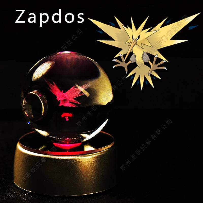 Pokemon 3D Crystal Ball Night Light - Pikachu Gengar Mewtwo LED Lamp with Rotating Base
