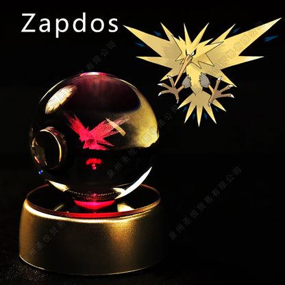 Pokemon 3D Crystal Ball Night Light - Pikachu Gengar Mewtwo LED Lamp with Rotating Base
