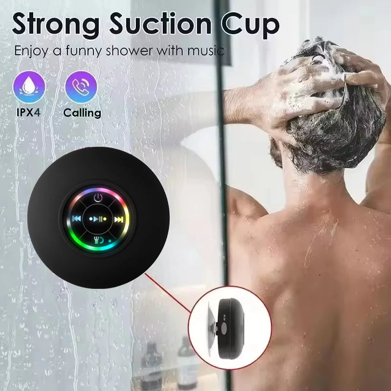 Portable Wireless Bluetooth Speaker IPX4 Waterproof with LED Light - Suction Cup for Bathroom & Outdoor