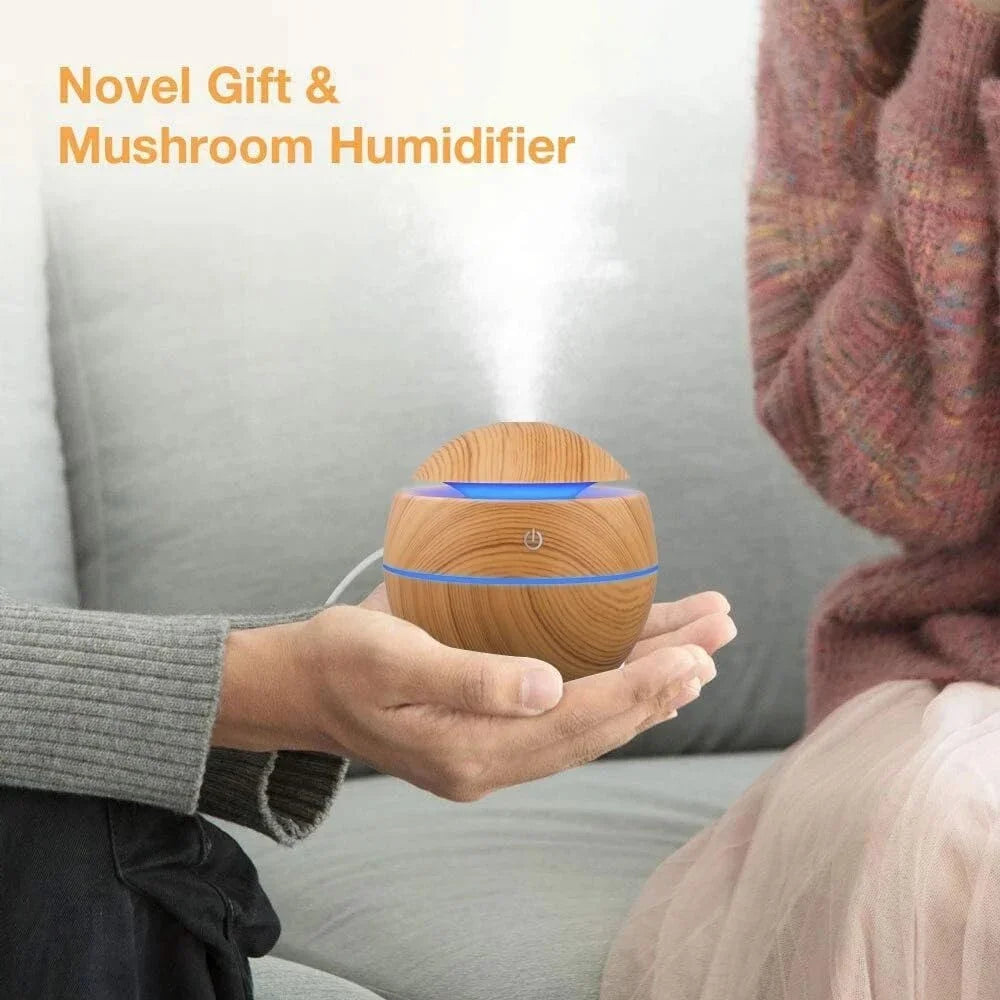 Mini USB Humidifier & Essential Oil Diffuser - Woodgrain Design for Home & Office - zyntrixe