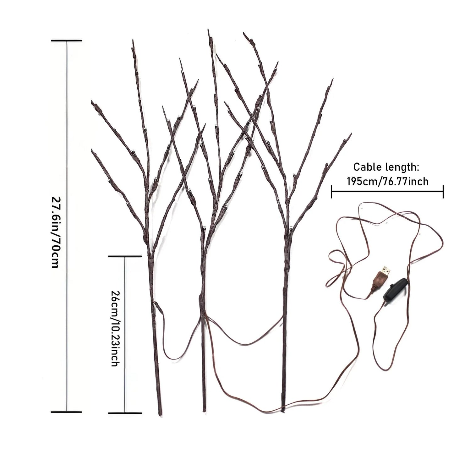 Ramas Árbol LED USB 60 Luces Navidad