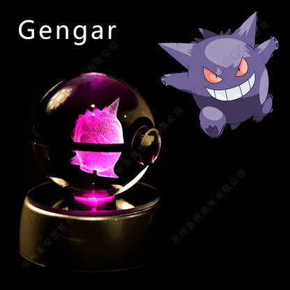 Pokemon 3D Crystal Ball Night Light - Pikachu Gengar Mewtwo LED Lamp with Rotating Base