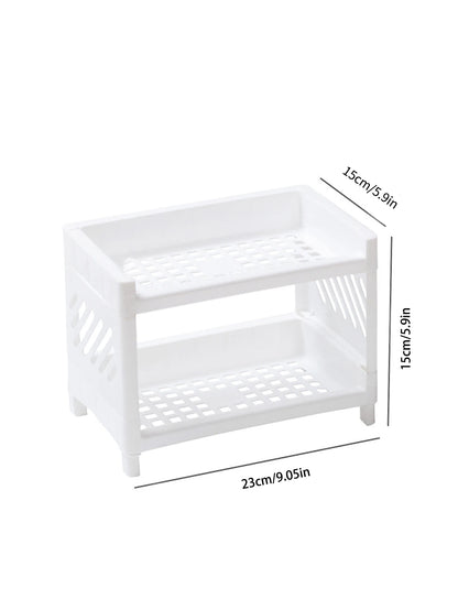 1PC PP Desktop Double Layer Storage Rack Rectangular White Organizing Student Desk Office Cosmetics Stationery