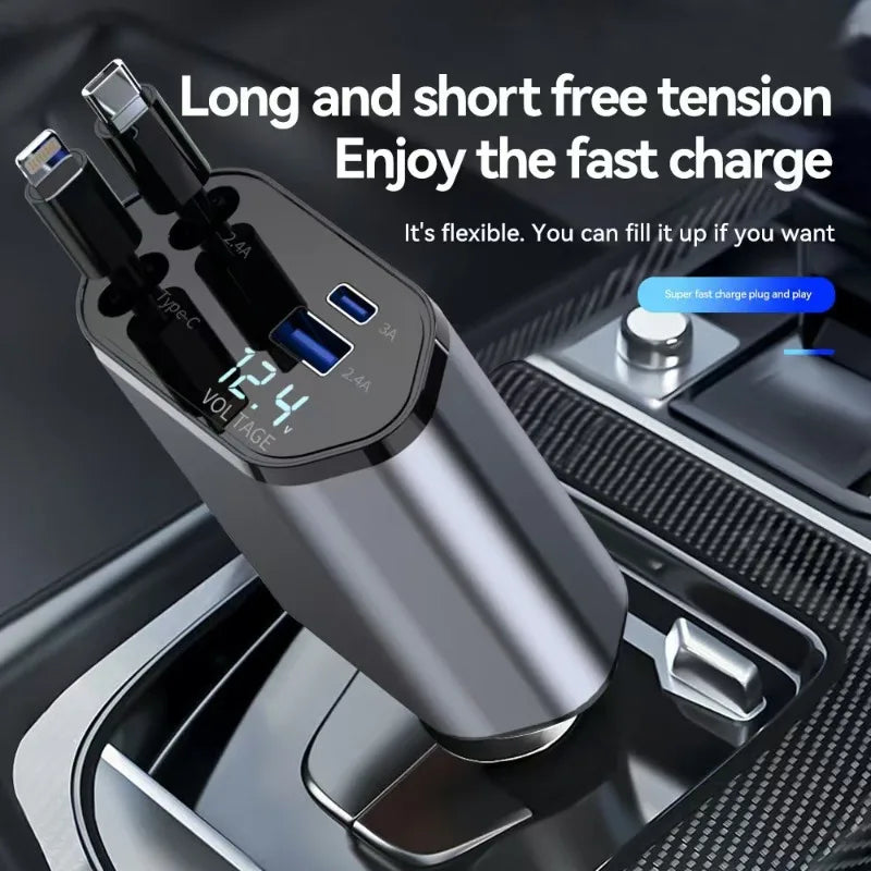 3-in-1 Retractable Car Charger USB Type-C Fast Charging Cable - zyntrixe