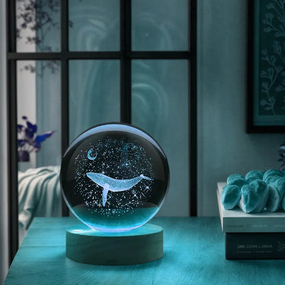 Bola de Cristal 3D Luna y Ballena con Luz LED - Decoración Moderna - zyntrixe