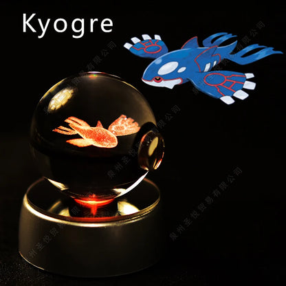 Pokemon 3D Crystal Ball Night Light - Pikachu Gengar Mewtwo LED Lamp with Rotating Base
