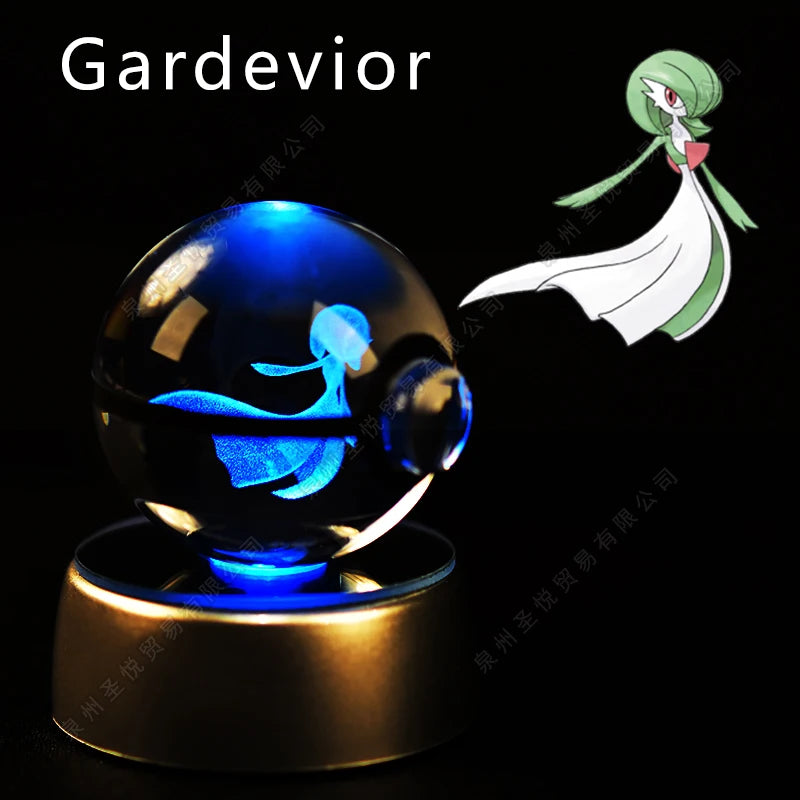 Pokemon 3D Crystal Ball Night Light - Pikachu Gengar Mewtwo LED Lamp with Rotating Base