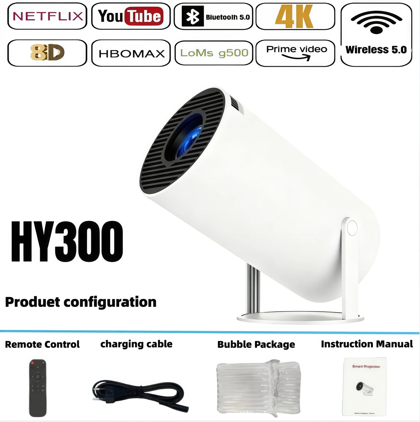 Proyector Portátil HY300 4K Android