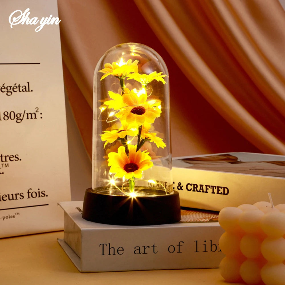Eternal Sunflower Gift Set - Plastic Flower Bouquet for Graduation Mother's Day Valentine's Birthday