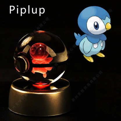Pokemon 3D Crystal Ball Night Light - Pikachu Gengar Mewtwo LED Lamp with Rotating Base