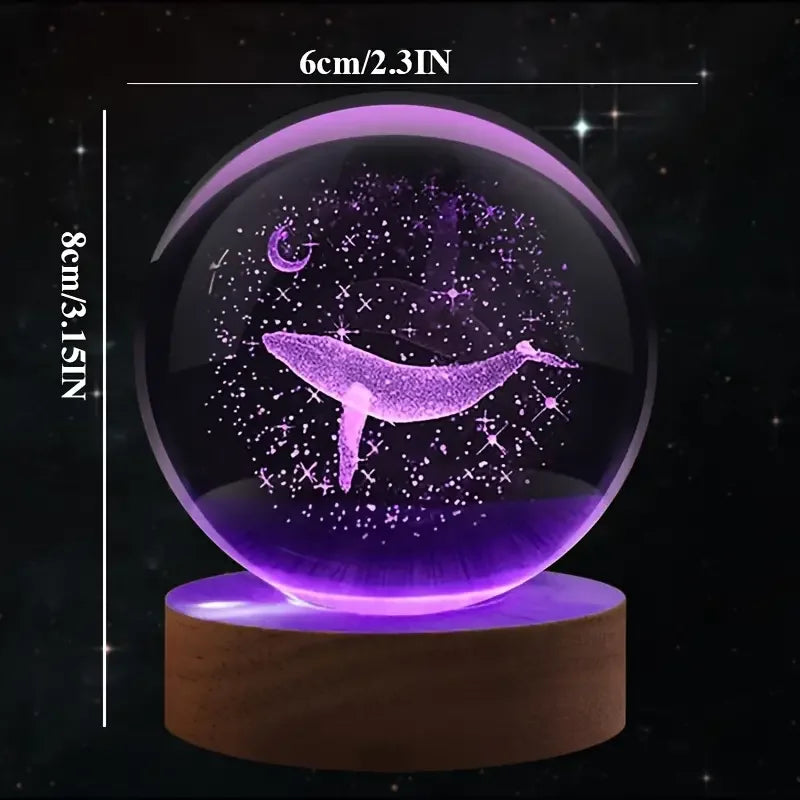 Bola de Cristal 3D Luna y Ballena con Luz LED - Decoración Moderna - zyntrixe