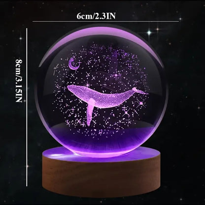 Bola de Cristal 3D Luna y Ballena con Luz LED - Decoración Moderna - zyntrixe