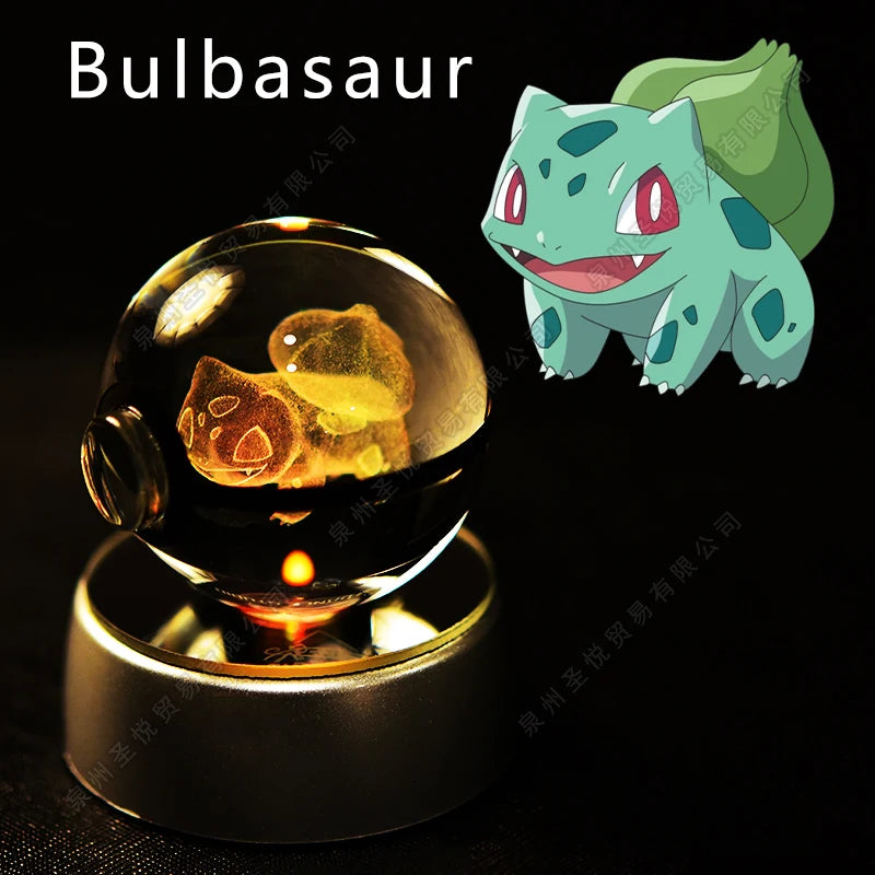 Pokemon 3D Crystal Ball Night Light - Pikachu Gengar Mewtwo LED Lamp with Rotating Base