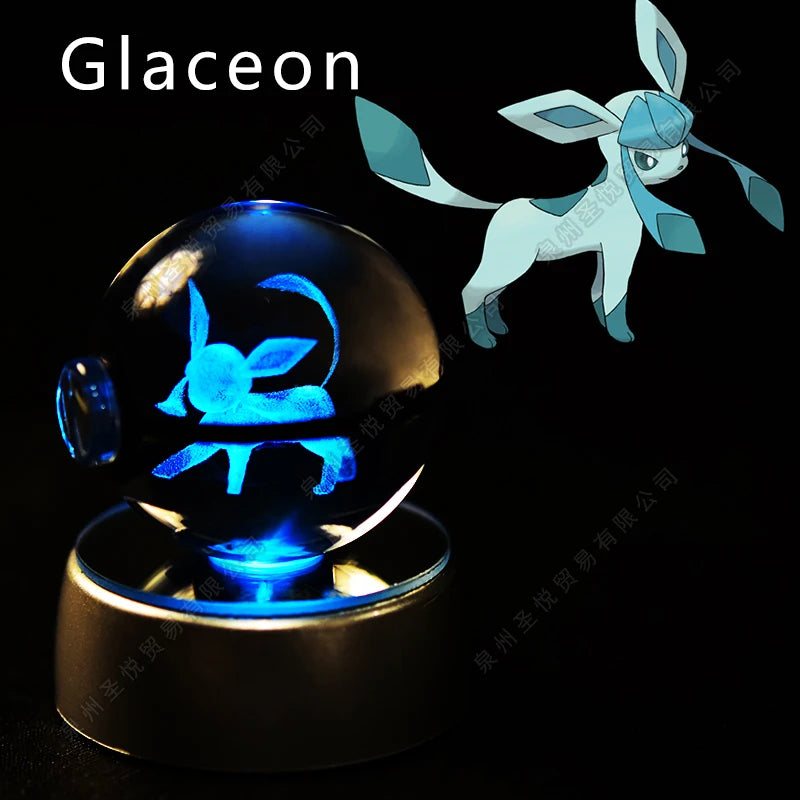 Pokemon 3D Crystal Ball Night Light - Pikachu Gengar Mewtwo LED Lamp with Rotating Base