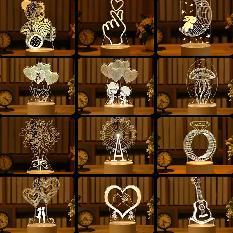 3D LED Acrylic Night Lamp - Romantic Love Design for Kids & Home Decor - zyntrixe
