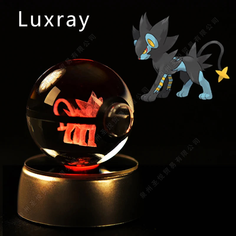Pokemon 3D Crystal Ball Night Light - Pikachu Gengar Mewtwo LED Lamp with Rotating Base