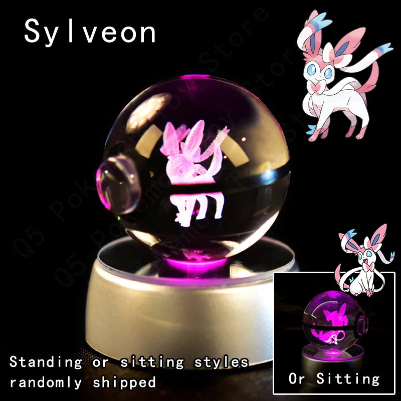 Pokemon 3D Crystal Ball Night Light - Pikachu Gengar Mewtwo LED Lamp with Rotating Base