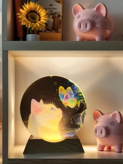 Luz Nocturna Gato Mariposa Cristal LED