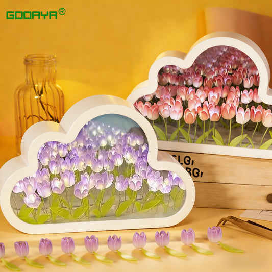 DIY Cloud Mirror Tulip Lamp - Glass Night Light with Photo Frame - zyntrixe