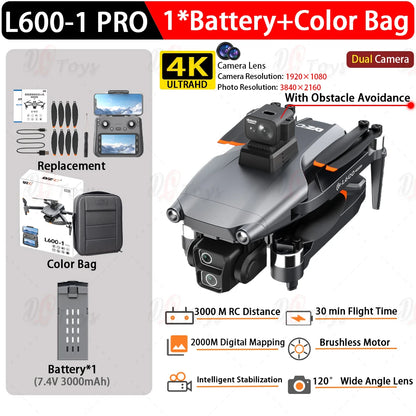 Dron Profesional L600 PRO MAX 4K GPS - Cámara Dual FPV 3KM Alcance con Pantalla
