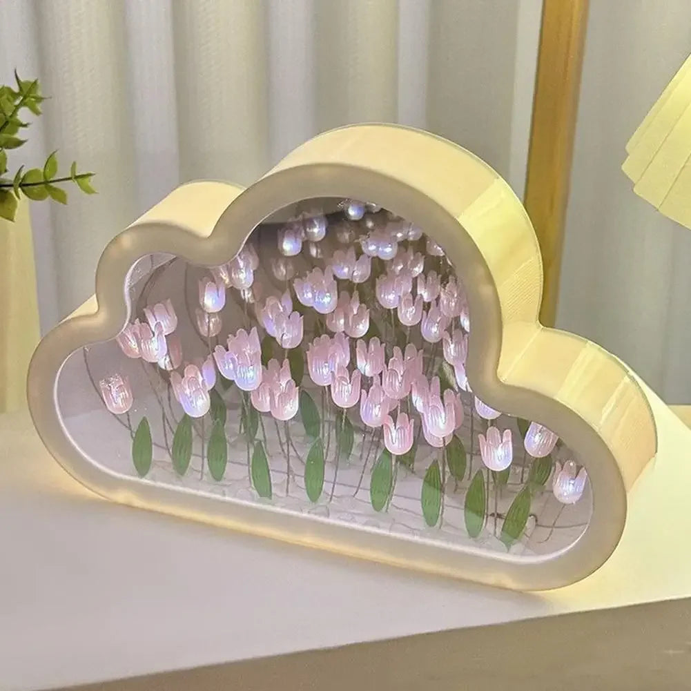 DIY Cloud Mirror Tulip Lamp - Glass Night Light with Photo Frame - zyntrixe