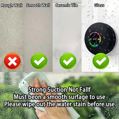 Portable Wireless Bluetooth Speaker IPX4 Waterproof with LED Light - Suction Cup for Bathroom & Outdoor
