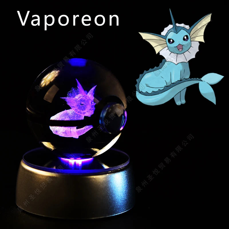 Pokemon 3D Crystal Ball Night Light - Pikachu Gengar Mewtwo LED Lamp with Rotating Base