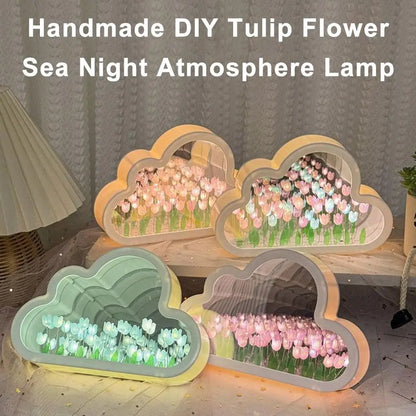 DIY Cloud Mirror Tulip Lamp - Glass Night Light with Photo Frame - zyntrixe
