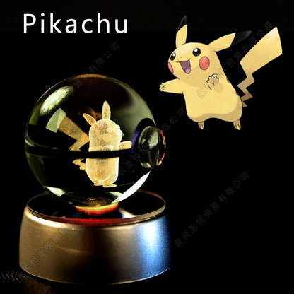 Pokemon 3D Crystal Ball Night Light - Pikachu Gengar Mewtwo LED Lamp with Rotating Base